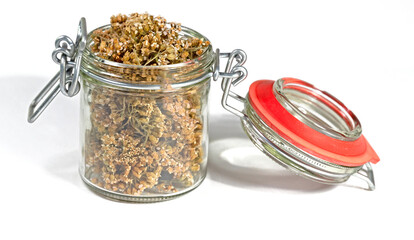 Getrocknete Schafgarbe vor weißem Hintergrund © M. Schuppich