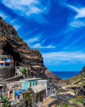 Remote cliffside village overlooking the Atlantic Ocean in Santo Ant&atilde;o, Cape Verde