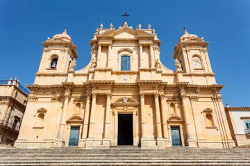 Facade of the Basilica di San Nicolo cathedral in Noto, Sicily, Italy, Europe