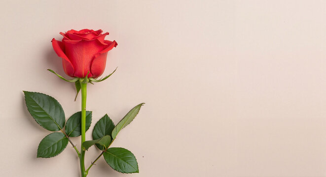 Red rose on light pink background symbolizing International Women's Day  