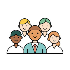 Obraz premium Group of diverse smiling business professionals standing together in flat illustration style