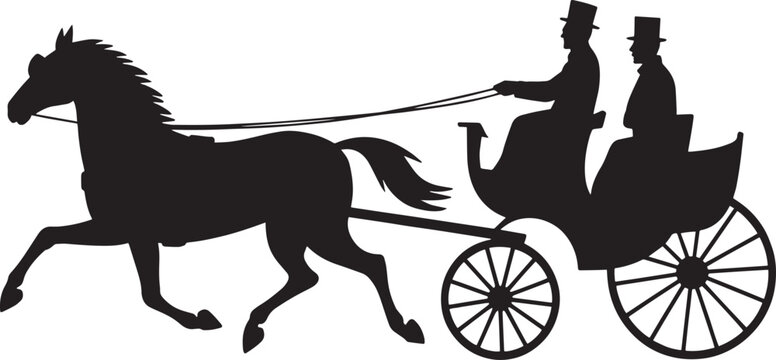Horse drawn carriage with coachman silhouette, vintage transportation wagon in motion, historical travel, and vintage transportation.&nbsp;vector illustration
