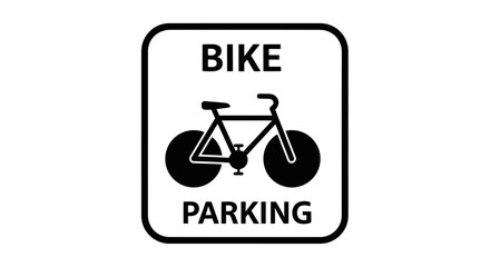 Simple black and white sign indicating bike parking area with bicycle illustration