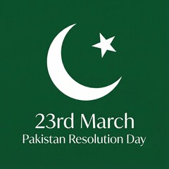 Iconic white crescent moon and star symbol prominently displayed on a deep green background commemorating Pakistan Resolution Day on March 23rd
