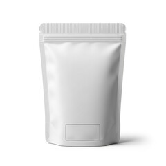 Standing resealable pouch with grey material and white zipper closure