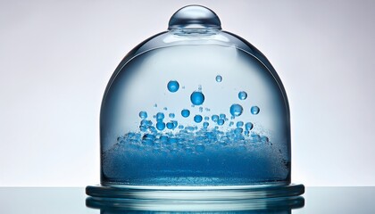 transparent water dome with suspended blue bubbles