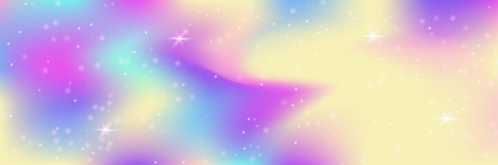 Rainbow Background. Pink Princess Gradient And Beautiful Fairy Pattern. Purple Kawaii Hologram. Glitter And Sparkle In A Cute Fantasy Universe Space. Blue Rainbow Background. © Holo Art