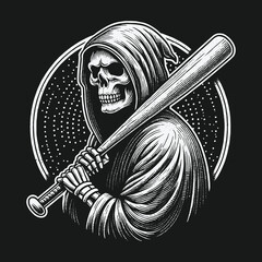 Grim Reaper with Baseball Bat: A Dark and Edgy Illustration.