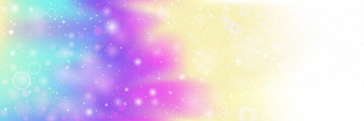 Fototapeta premium Princess Pattern. Pink Magic Background And Beautiful Rainbow Gradient. Purple Fairy Hologram. Vector Cartoon Galaxy With Sparkle And Mermaid Glitter. Blue Princess Pattern.