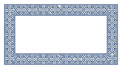 Ornate blue and white tiled decorative border with intricate geometric patterns, perfect for framing documents or images