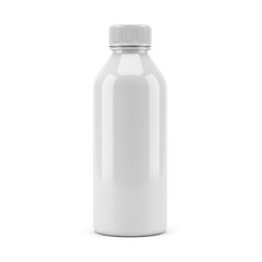 Empty plastic bottle with white cap and silver lid for storage or liquid containment