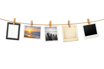 Instant film frames hanging on string creating memories