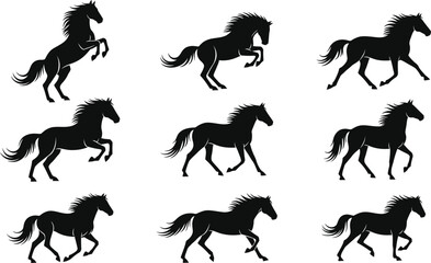 Obraz premium Collection of dynamic horse silhouettes in various running poses