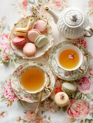 White tea set with a teapot and two cups