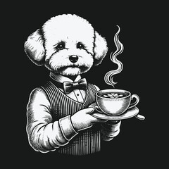 Elegant Dog Waiter Serving Hot Tea with Style.