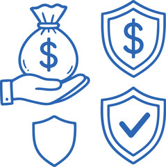 Hand drawn line art financial security icon set transparent