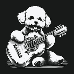 Charming Poodle Playing Guitar: A Whimsical Musical Moment.