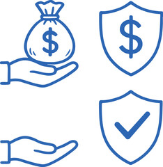Hand drawn line art financial security icon set transparent