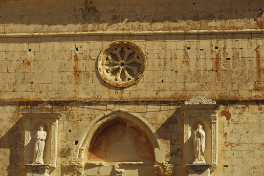 Cocullo - Abruzzo - Facade of the mother church dedicated to Saint Dominic, 1907, protector from snake bites and toothache..