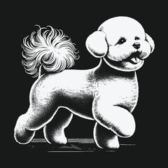 Charming Bichon Frise Illustration on Dark Background.