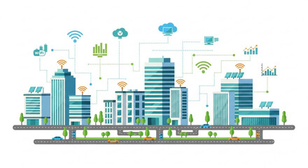 Obraz premium Smart city infrastructure with wireless network connections and modern buildings