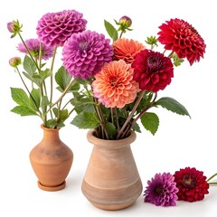 Obraz premium Bouquet of colorful flowers blooming in a decorative vase isolated on background