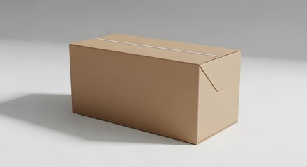 Plain Brown Cardboard Box Sealed with Tape on White Surface