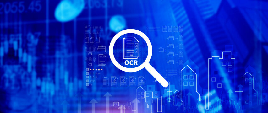 OCR technology concepts. using AI powered OCR with virtual interface, representing intelligent document scanning, text recognition, automation processing tools. not ai