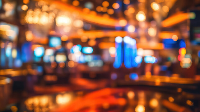 Luxury casino hall, blurred bokeh background, Las Vegas, poker room, gambling house, slot machines, defocused backdrop, lights