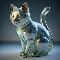 Glass Cat Sculpture Elegant Clear Art