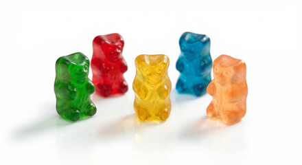 Colorful Gummy Bears Candy Group on White Background &mdash; Red Green Yellow Blue Orange Sweets.