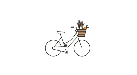 Bicycle with basket of groceries simple illustration against white background