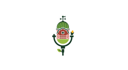 Obraz premium Stylized farmhouse emblem with corn and weather vane on white background