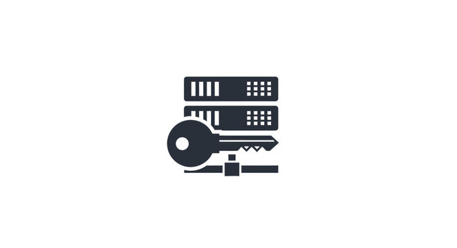 Data server security icon with key symbol isolated on white background