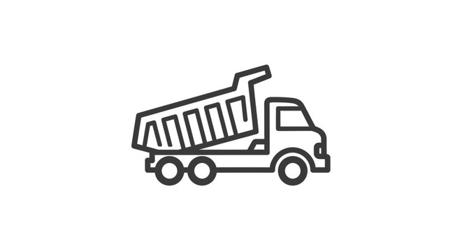 Line art dump truck icon transportation and construction symbol