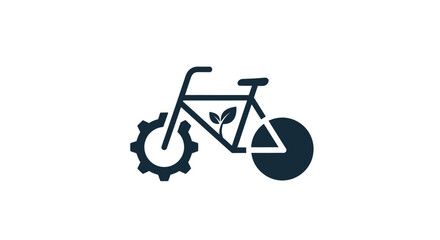 Fototapeta premium Eco friendly bicycle icon gear wheel leaf and geometric design on white