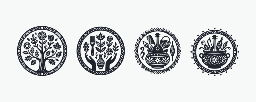 Traditional Slavic Folk Art Badges. Ethnic Symbols Collection.