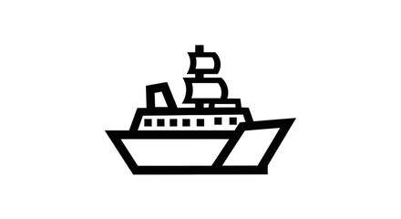 Fototapeta premium Minimalistic black and white ship icon design for travel and transportation