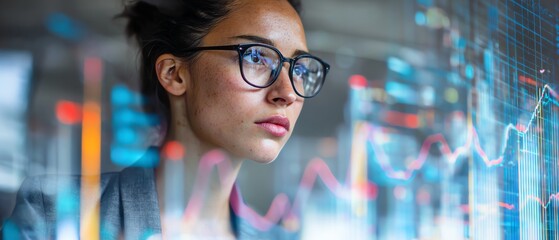 Businesswoman examining revenue growth through AI predictive analytics