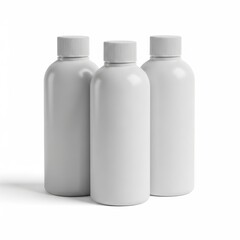 Three identical white plastic bottles with dropper caps arranged in a row