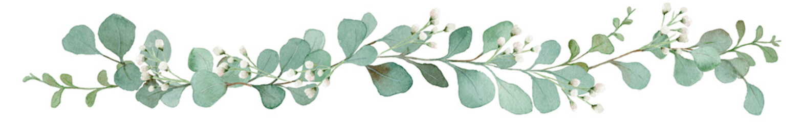 Watercolor Eucalyptus and Baby's Breath Border Line: Elegant Floral Divider for Wedding and Celebration Design-300dpi-