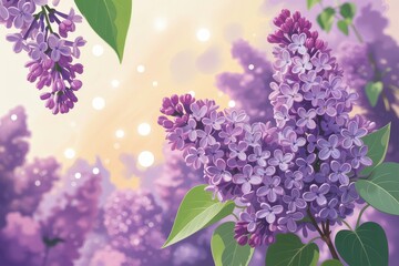 Delicate purple lilac flowers with green leaves against a soft bokeh background purple flowers