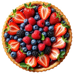Obraz premium A vibrant and colorful fruit tart topped with fresh berries and a creamy filling isolated on transparent background