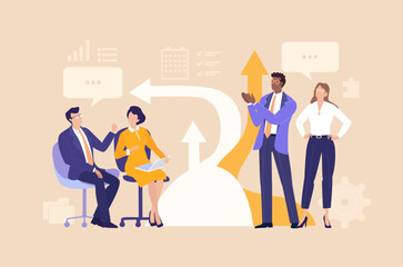 Strategic Team Meeting. Business people engage in focused discussion during a meeting, collaborating to analyze problems and develop practical solutions together.