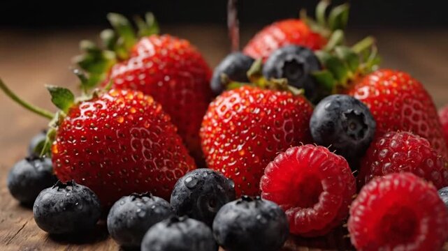 Vibrant and succulent assortment of fresh berries, a delightful blend of natural sweetness and healthy goodness