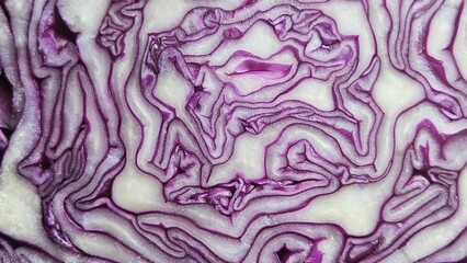Obraz premium Red Cabbage Texture Background, Macro Vegetable Pattern