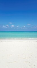 Obraz premium A long, pristine stretch of white sand meets the turquoise ocean water under a clear blue sky, emphasizing tranquil solitude and distance ,view ,pristine ,peaceful