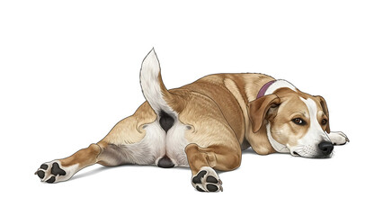 Obraz premium Brown and white dog lying down with collar isolated on a transparent background