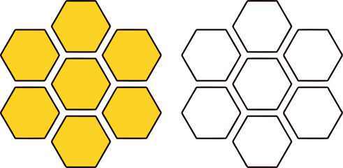 Obraz premium Yellow honeycomb hexagon pattern in solid and outline style