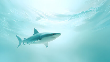 Obraz premium shark in the sea, white and and blue background 